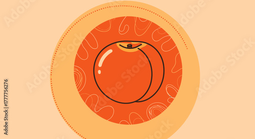 Orange Fruit Illustration Within a Decorative Circle, Isolated on a Light Background