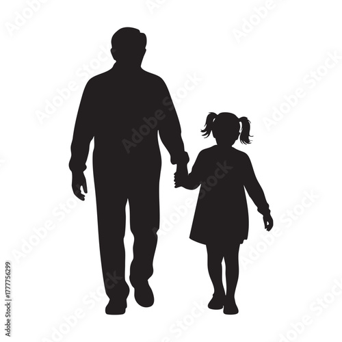 Silhouette of a father and daughter holding hands walking together