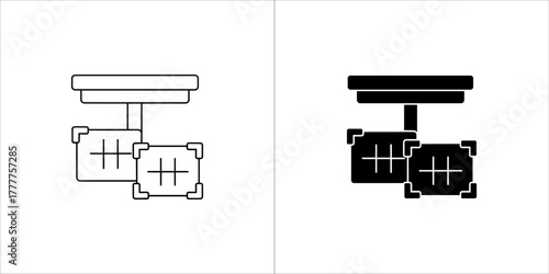 Two hanging boxes with crosshairs, representing measurement or targeting