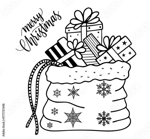 Santa’s gift bag with presents. Christmas sack. merry christmas