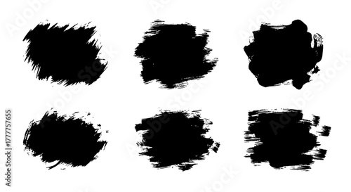 Collection of Black Ink Brush Strokes for Artistic Design Elements.