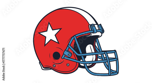 Red Football Helmet with Star and Blue Facemask.