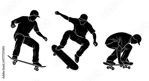 Silhouette of Skateboarders Performing Tricks A Dynamic Display of Skill and Agility.