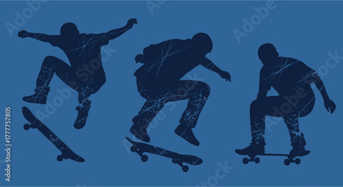 Skateboarders in Action A Silhouette Study of Urban Sport.