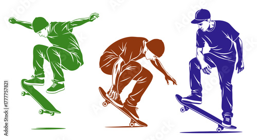 Skateboarders in Action Dynamic Vector Art of Extreme Sports.