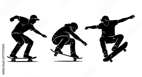 Skateboarders in Action Dynamic Silhouettes Performing Tricks.