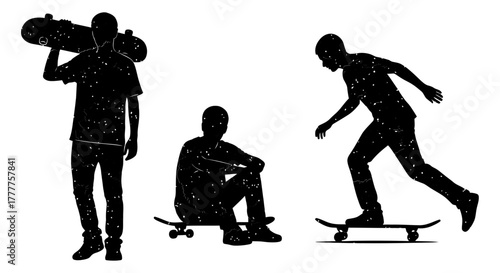 Skateboarders in Silhouette A Trio of Urban Movement and Style.