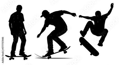 Skateboarders in Silhouette Performing Tricks.
