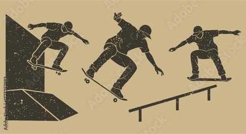 Skateboarders Performing Tricks at Skatepark.