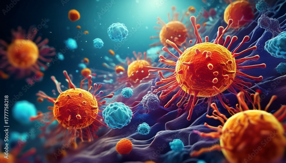 Obraz premium conceptual depiction of immune cells releasing cytokines and antibodies to combat viral infections showcasing immune defense mechanisms immunology concept