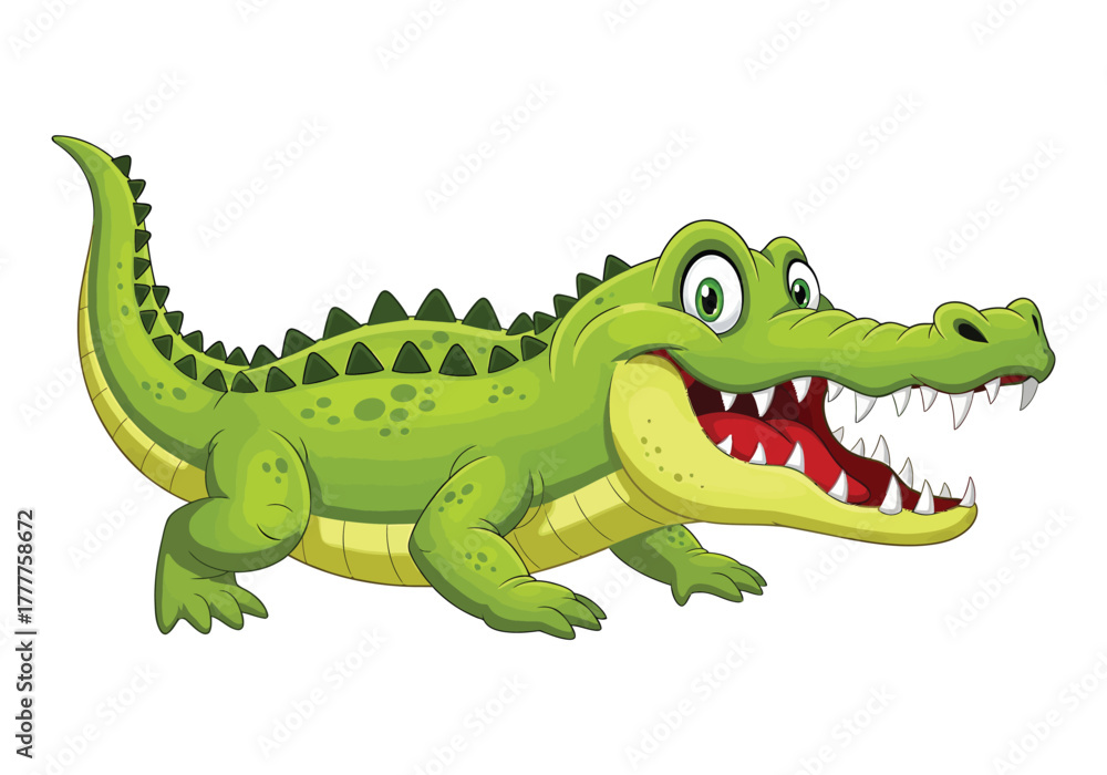 Naklejka premium Illustration of a green crocodile in cartoon style