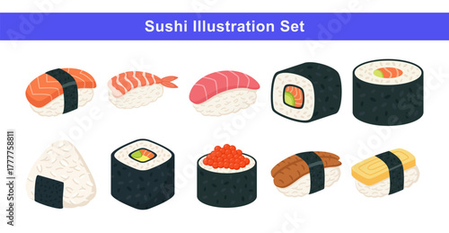 Sushi Illustration Set: Japanese Food Elements. Vector Pack Collection