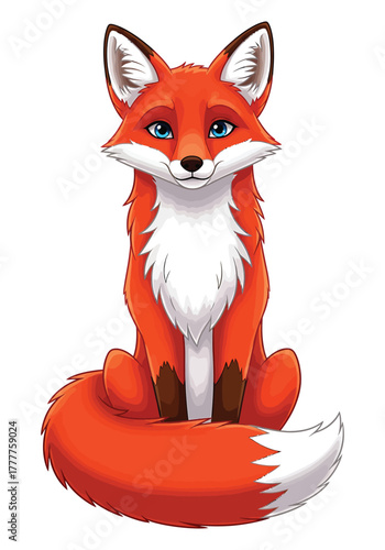 Cartoon fox is sitting and looking at viewer