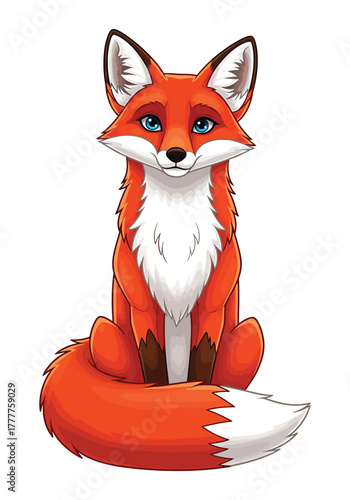 Cartoon fox is sitting and looking at viewer