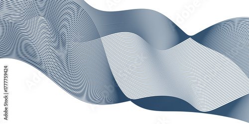 Dynamic minimal smoke sound blue line. Abstract glowing white blend line smooth flow soundwave curve energy gradient vector futuristic digital outline line science design.	