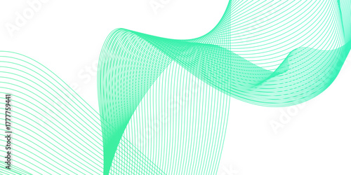 Dynamic minimal smoke sound green blend line. Abstract glowing white blend line smooth flow soundwave curve energy gradient vector futuristic digital outline line science design.	