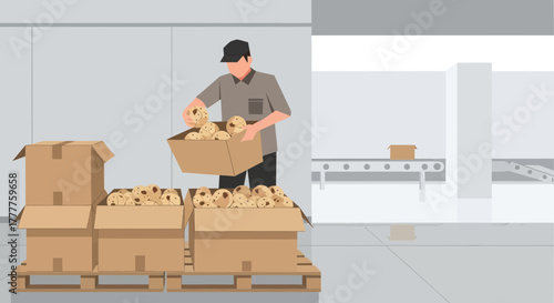 Packaging And Distribution Process Of Bakery Items In A Food Production Factory Setting