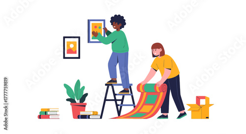 People Decorating A New Apartment or Home, A Home Improvement Concept Illustration