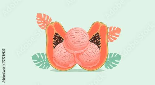 Papaya With Ice Cream A Delightful Tropical Refreshment Perfect For Summer