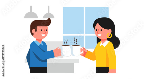 People Enjoying Coffee Together in a Cozy Cafe Illustration Vector Graphics Style