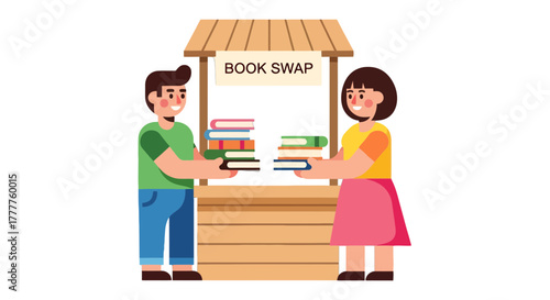 People Exchanging Books at a Book Swap Stand, Promoting Culture and Learning Interests