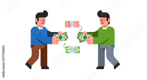 People Exchanging Money: A Financial Transaction Illustration On A Black Background