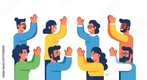 People Greeting with Hand Gestures Celebrating Achieving a Positive Outcome Together