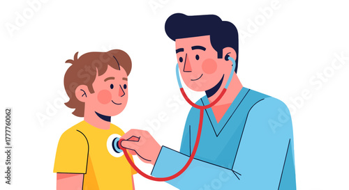Pediatrician Examining Young Patient, Health Check Illustrative Medical Graphic Design
