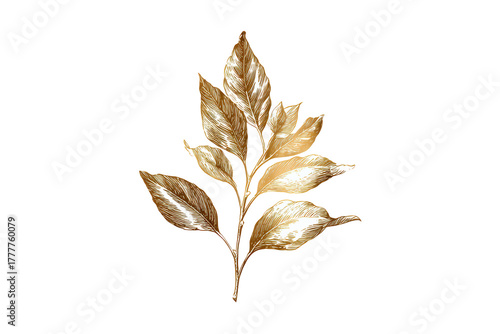 Golden Leaf Branch on Transparent Background Elegant Natural Decor