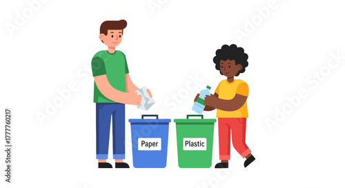 People Recycling Paper And Plastic Waste Together to Protect Environment and Earth