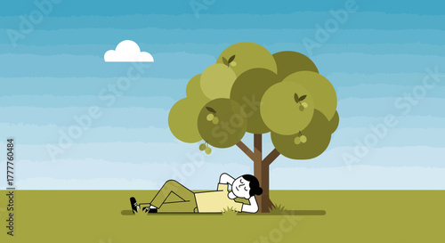 Person Relaxing Under Tree in a Peaceful Setting and Enjoying a Calm Moment