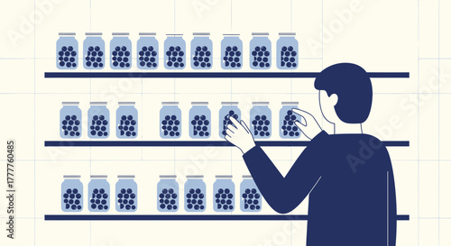 Person Selecting Preserved Berries From Shelves Depicting Health and Choice