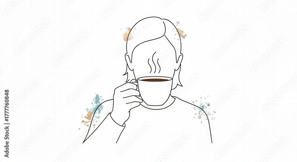 Fototapeta premium Minimalist Line Art: Woman Enjoying Coffee
