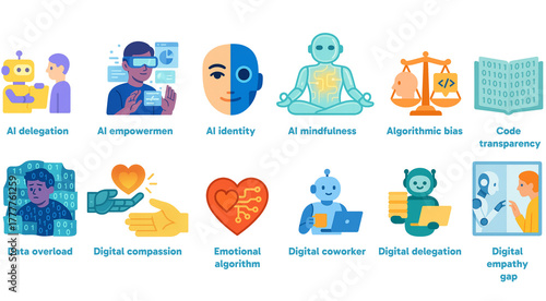 AI–Human Balance & Digital Ethics Icons
