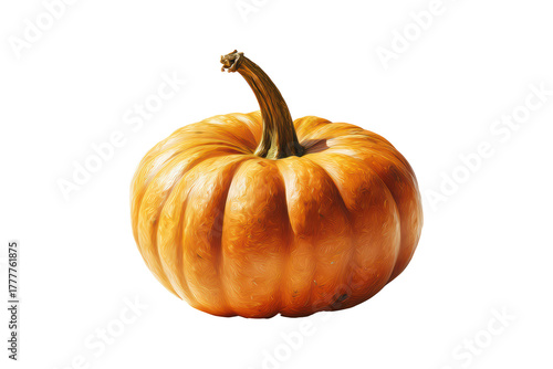 Pumpkin with Bright Orange Skin and Curved Stem on Transparent Background