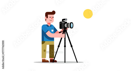 Photographer Capturing Celestial Body With A Professional Camera On A Still Stand At Night