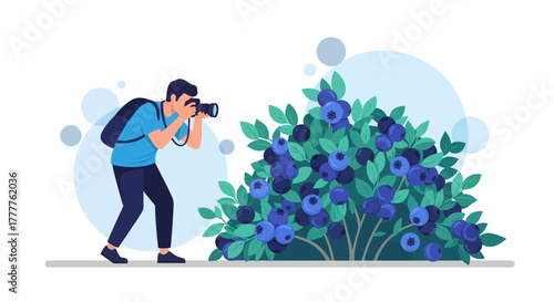 Photographer Capturing Lush Blueberries Depicted In An Illustrative And Artistic Manner