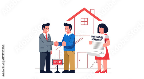 Real Estate Deal Completed With Agreement and Handshake Illustrating Property Purchase