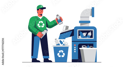 Recycling Process: Person Sorting Plastic Bottles for Effective Waste Management