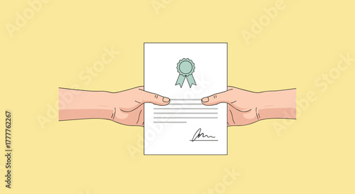 Hands holding certificate of achievement a symbol of recognition.