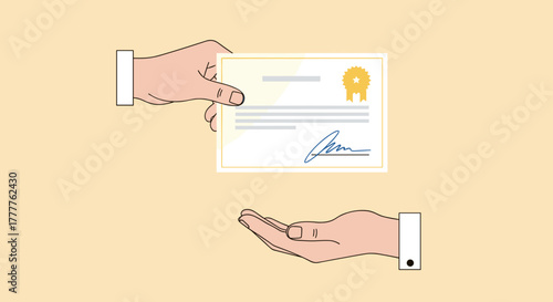 Certificate Handover Illustration Depicting Achievement and Recognition.