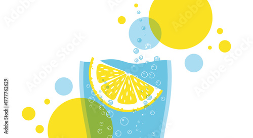 Refreshing Lemonade With Zesty Lemon Slice And Energetic Bubbles Illustration