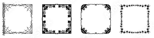 Halloween square frame made with bats and cobwebs, collection of flying bats and web borders