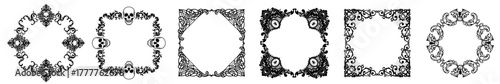 Halloween square frame made of gothic curls and lace ornaments, collection of vintage spooky borders