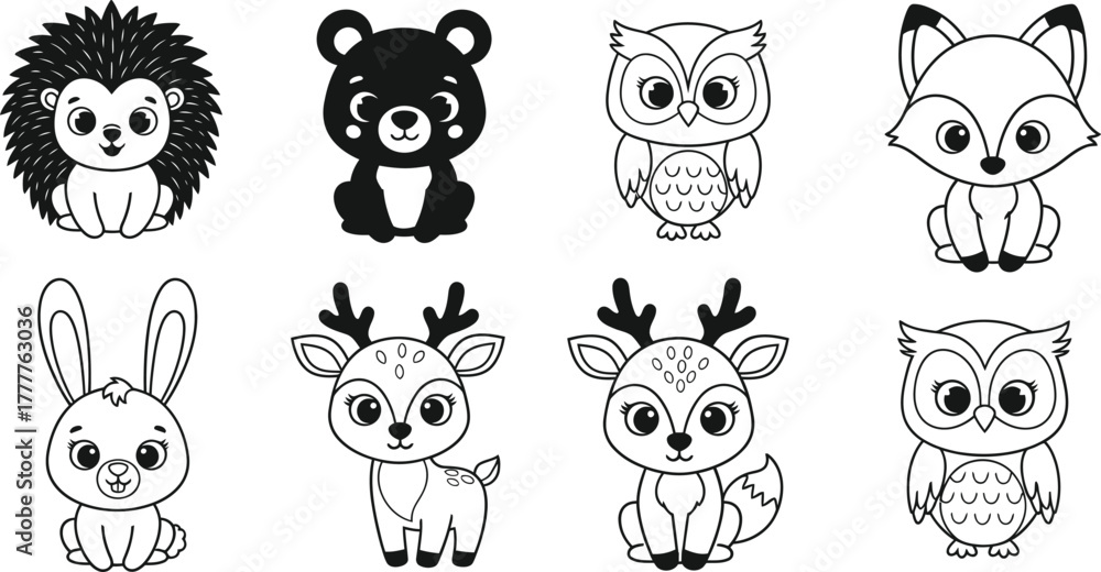 Fototapeta premium Collection of adorable woodland animal illustrations isolated on white background