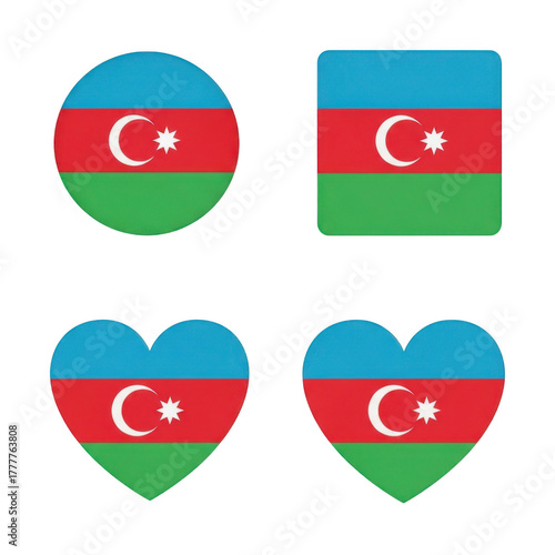 Free Download Azerbaijan flag icons rendered in diverse shapes: circle, square, heart forms isolated on transparent background - GFXLoad