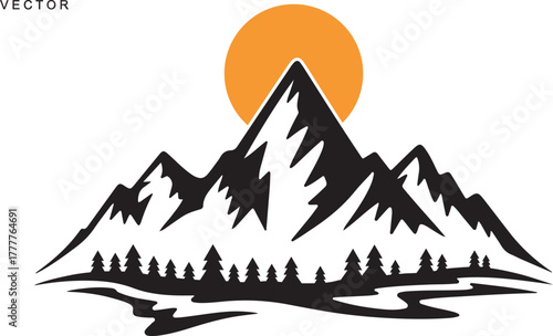 Mountain vector silhouette, icon, logo, illustration on white background