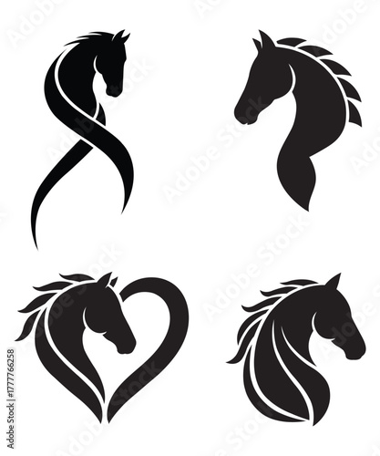Elegant Horse Silhouette Logo Collection for Branding & Design.