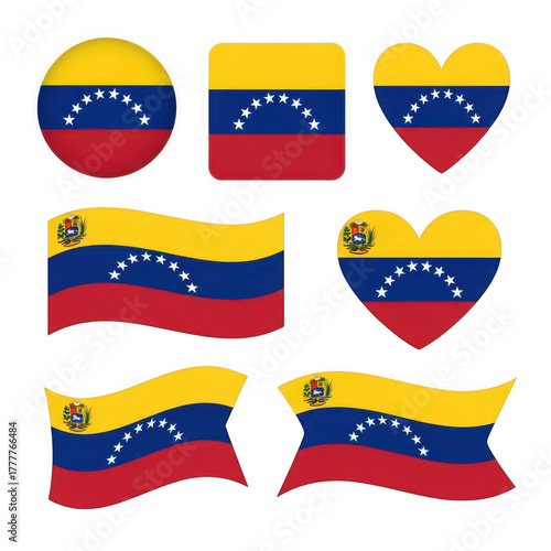 Free Download Venezuelan flags collection in various shapes: waving, heart, circle, square. isolated on transparent background - GFXLoad