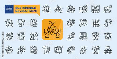Prime Line — Sustainable Development Icon Set A collection of modern line icons designed for business platforms, Capacity, company structure, Human Resources, Costing, Chairman, Employee and more